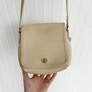 Coach Bag Vintage Companion Flap Purse Bone White Leather Crossbody Shoulder